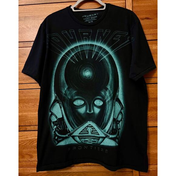 2019 Journey “Frontiers” Lucky Brand Black T-shirt Alien Graphic Blue Unisex XL - Picture 1 of 8
